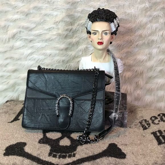 Bags Goth Black Crossbody Purse With Chain Nwt Poshmark